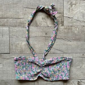 Garage Pastel Ditsy Floral 70s Smocked Halter 90s Festival Bandeau Crop Top S